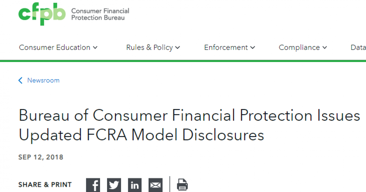 BCFP Issues New FCRA Summary of Rights
